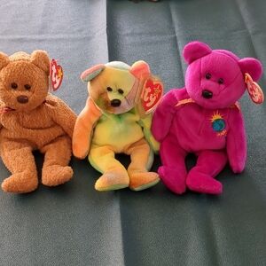 Ty beanie baby Bears Trio - Brown, Multicolor, and Pink